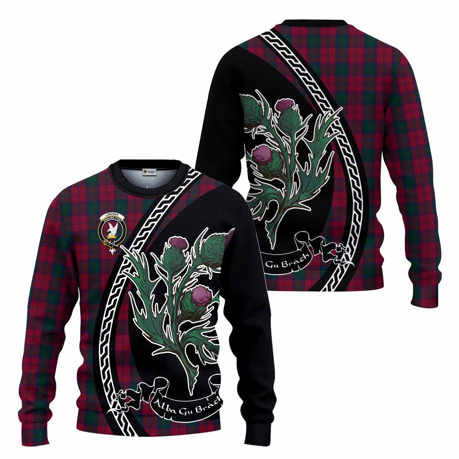 Lindsay Family Crest Tartan Knitted Sweater Alba Thistle Inspired - Tartan Vibes Clothing