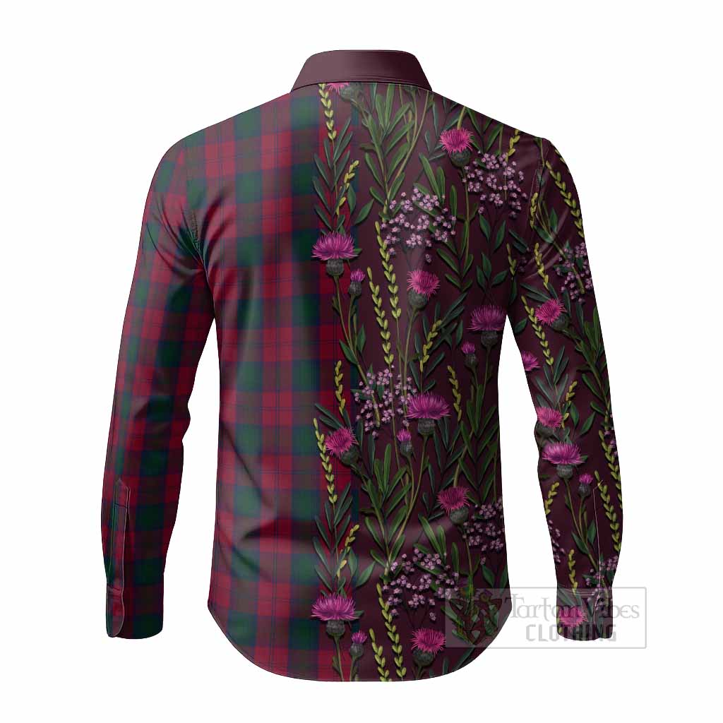 Lindsay Family Crest Tartan Long Sleeve Button Shirts Scottish Thistle Flower Pattern Half Style - Tartan Vibes Clothing