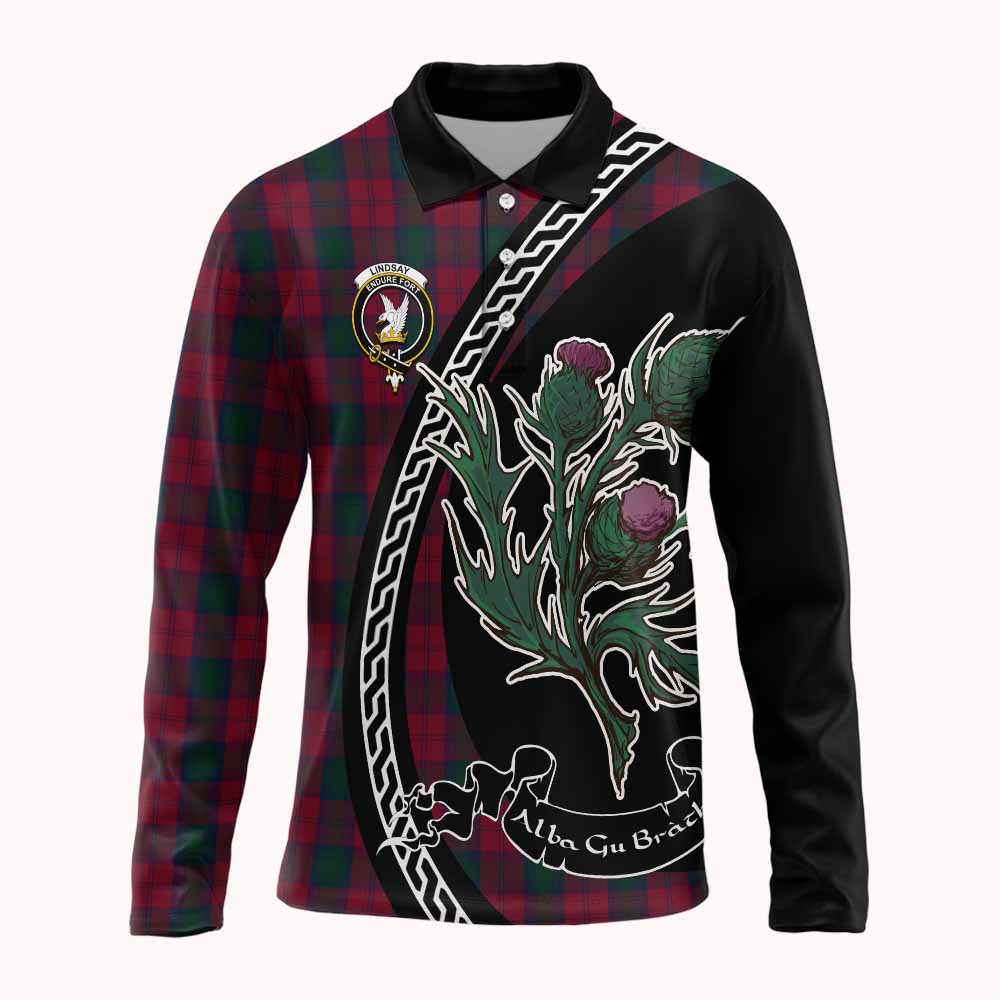 Lindsay Family Crest Tartan Long Sleeve Polo Shirt Alba Thistle Inspired - Tartan Vibes Clothing