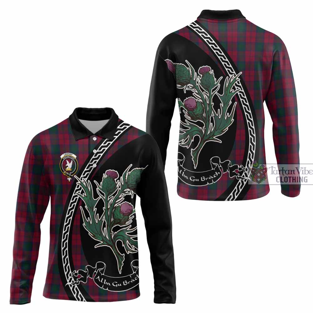 Lindsay Family Crest Tartan Long Sleeve Polo Shirt Alba Thistle Inspired - Tartan Vibes Clothing