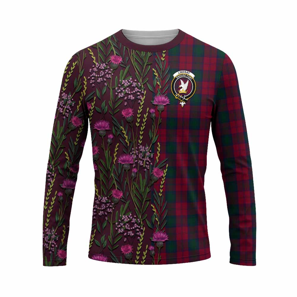 Lindsay Family Crest Tartan Long Sleeve T-Shirt Scottish Thistle Flower Pattern Half Style - Tartan Vibes Clothing