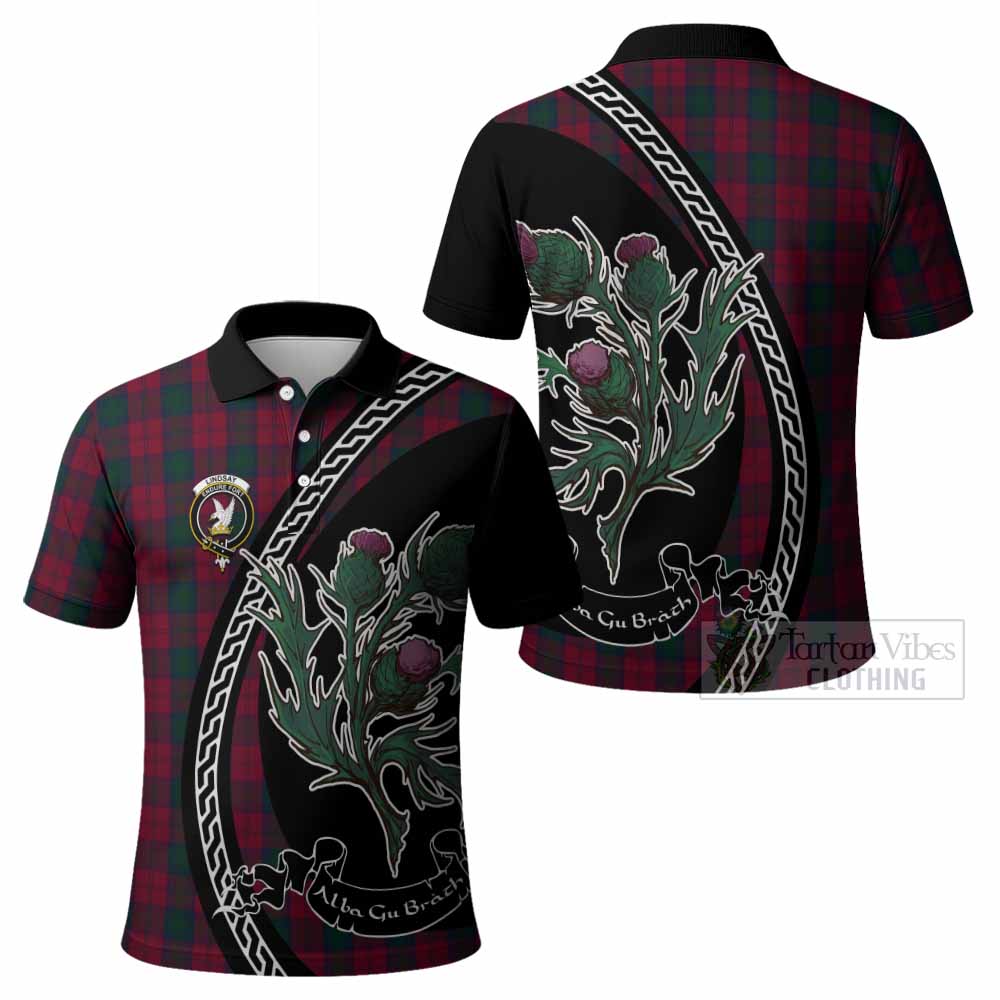 Lindsay Family Crest Tartan Polo Shirt Alba Thistle Inspired - Tartan Vibes Clothing
