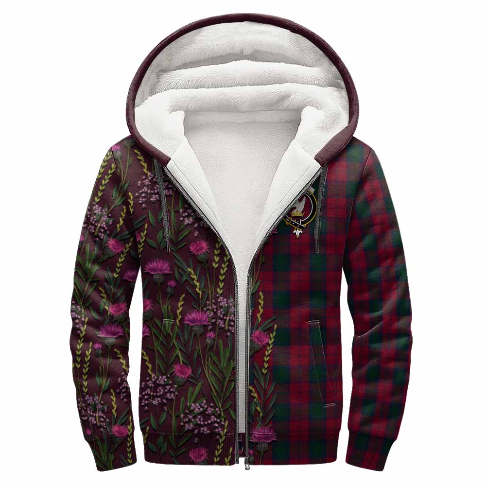 Lindsay Family Crest Tartan Sherpa Hoodie Scottish Thistle Flower Pattern Half Style - Tartan Vibes Clothing