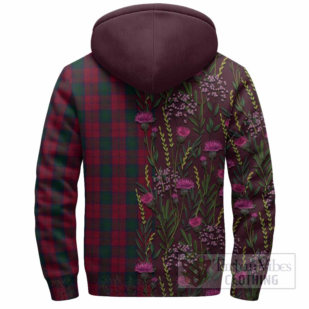 Lindsay Family Crest Tartan Sherpa Hoodie Scottish Thistle Flower Pattern Half Style - Tartan Vibes Clothing