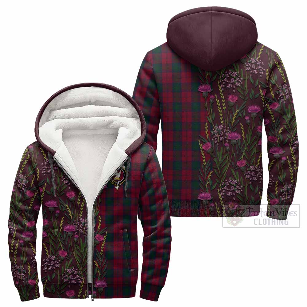 Lindsay Family Crest Tartan Sherpa Hoodie Scottish Thistle Flower Pattern Half Style - Tartan Vibes Clothing