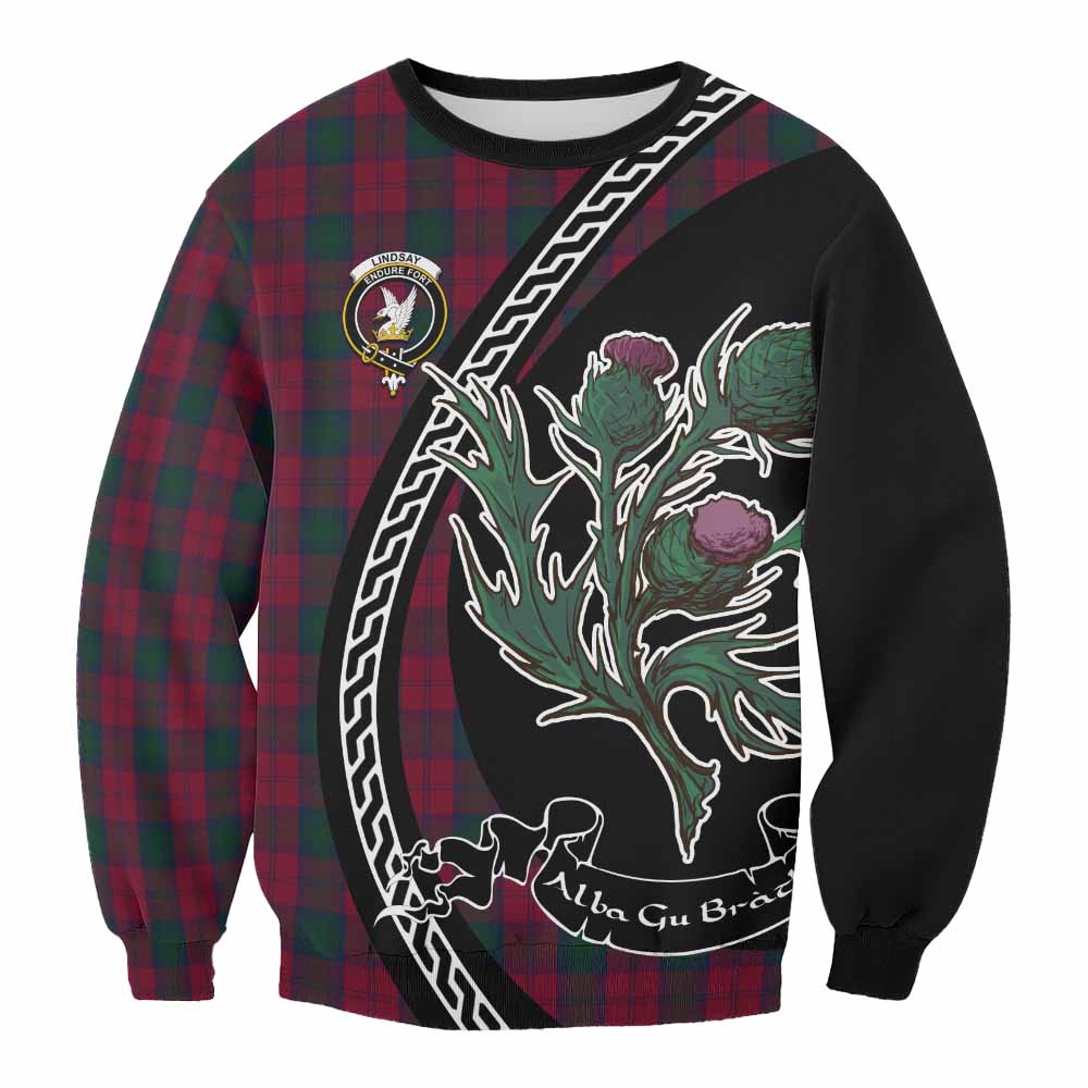 Lindsay Family Crest Tartan Sweatshirt Alba Thistle Inspired - Tartan Vibes Clothing