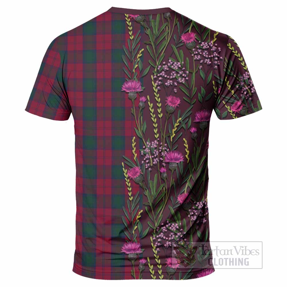 Lindsay Family Crest Tartan T-Shirt Scottish Thistle Flower Pattern Half Style - Tartan Vibes Clothing