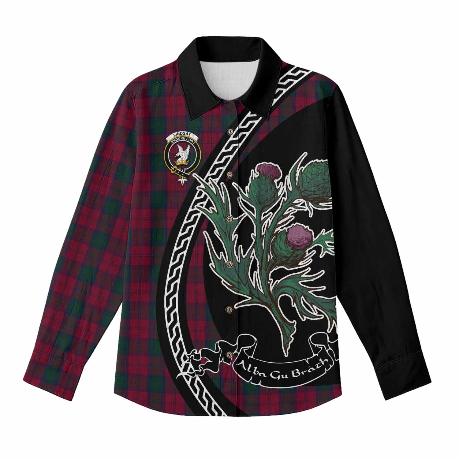 Lindsay Family Crest Tartan Women Casual Shirt Alba Thistle Inspired - Tartan Vibes Clothing