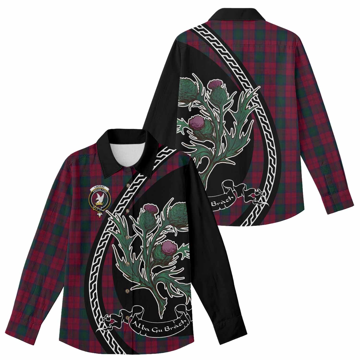 Lindsay Family Crest Tartan Women Casual Shirt Alba Thistle Inspired - Tartan Vibes Clothing