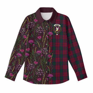 Lindsay Family Crest Tartan Women Casual Shirt Scottish Thistle Flower Pattern Half Style