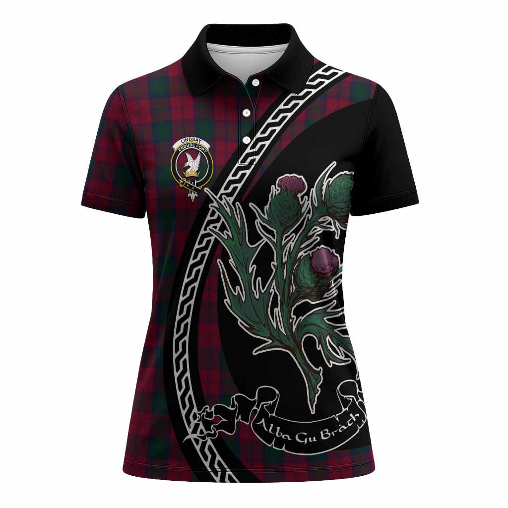 Lindsay Family Crest Tartan Women Polo Shirt Alba Thistle Inspired - Tartan Vibes Clothing