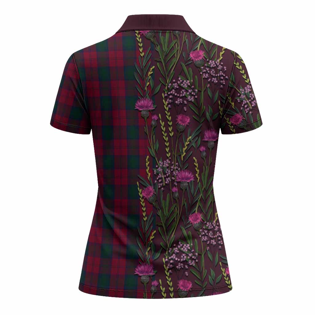 Lindsay Family Crest Tartan Women Polo Shirt Scottish Thistle Flower Pattern Half Style - Tartan Vibes Clothing