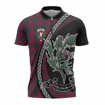 Lindsay Family Crest Tartan Zipper Polo Shirt Alba Thistle Inspired