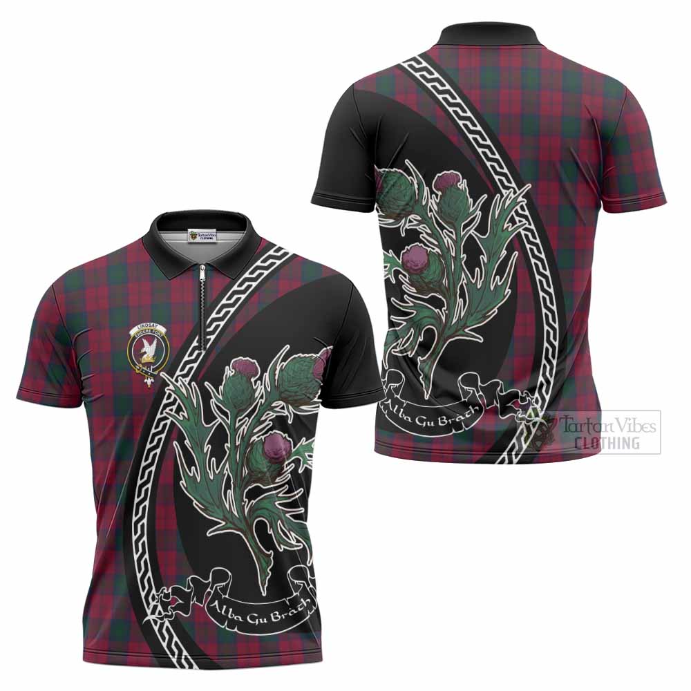 Lindsay Family Crest Tartan Zipper Polo Shirt Alba Thistle Inspired - Tartan Vibes Clothing