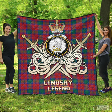 Lindsay Modern Tartan Quilt with Clan Crest and the Golden Sword of Courageous Legacy