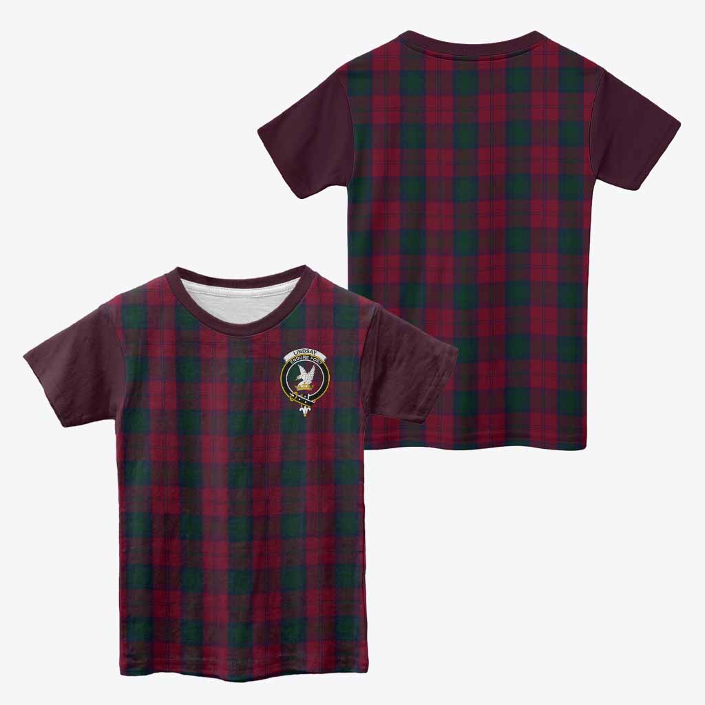 Lindsay Tartan Accent Kid T-shirt with Family Crest