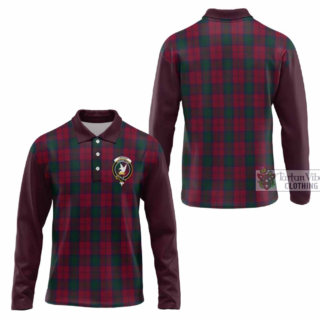 Lindsay Tartan Accent Long Sleeve Polo Shirt with Family Crest