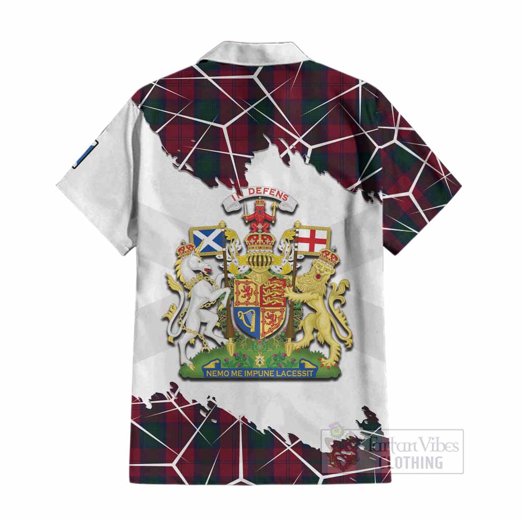 Lindsay Tartan Cotton Hawaiian Shirt with Family Crest and Lion Rampant Grunge Style