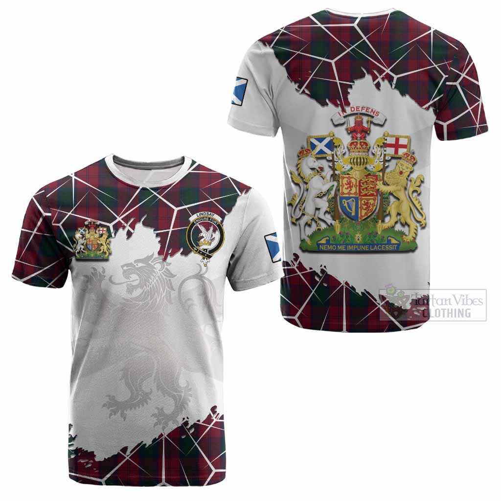 Lindsay Tartan Cotton T-shirt with Family Crest and Lion Rampant Grunge Style