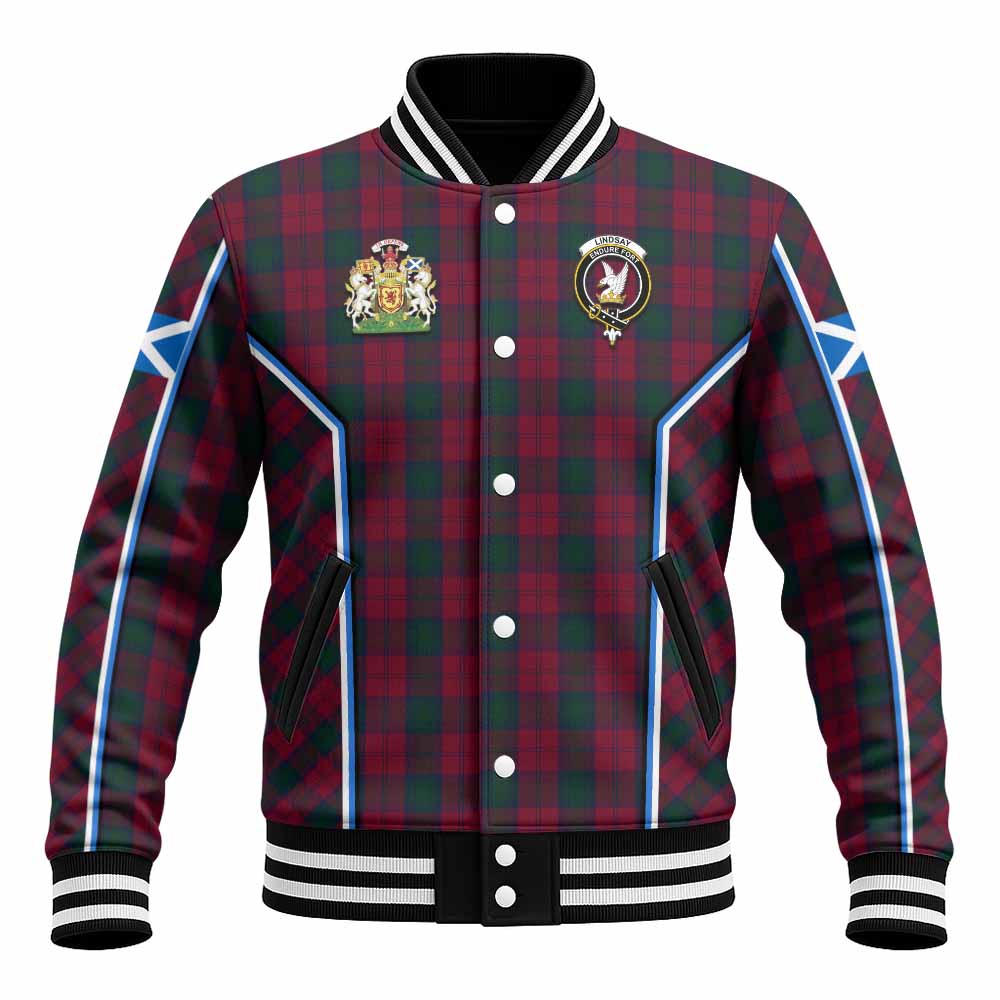 Lindsay Tartan Crest Baseball Jacket Scotland Coat of Arm Flag Style - Tartan Vibes Clothing
