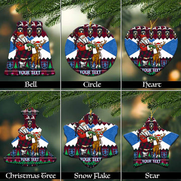Lindsay Tartan Crest Christmas Ceramic Ornament Scotland Santa With Bagpipes Cute Reindeer
