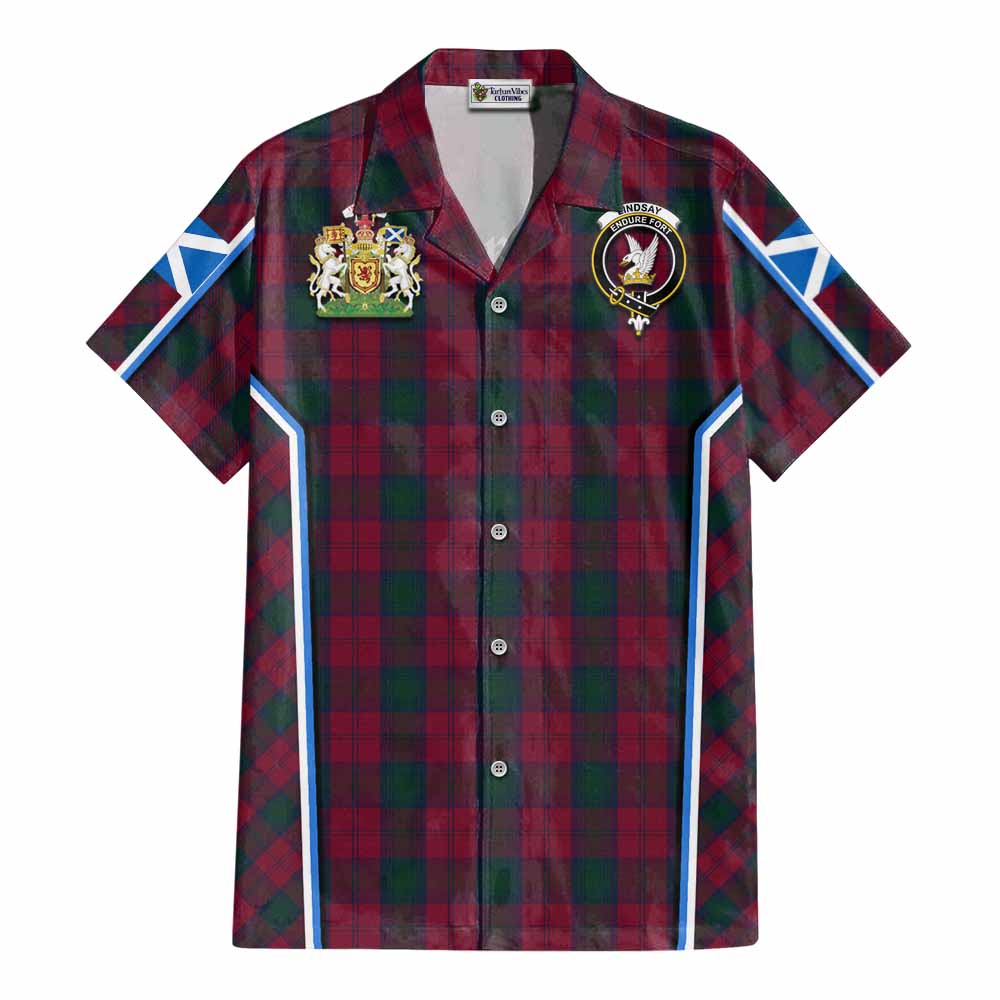 Lindsay Tartan Crest Cotton Hawaiian Shirt Scotland Coat of Arm Flag Style - Tartan Vibes Clothing
