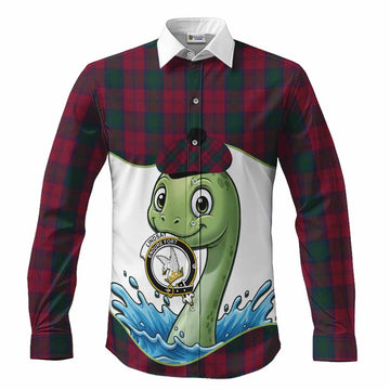 Lindsay Tartan Crest Cute Nessie Long Sleeve Button Shirts Scottish Loch Ness Monster