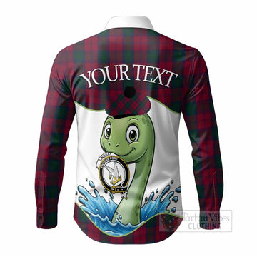 Lindsay Tartan Crest Cute Nessie Long Sleeve Button Shirts Scottish Loch Ness Monster