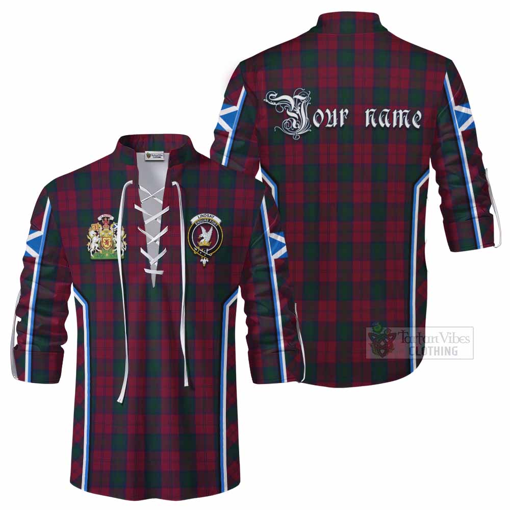 Lindsay Tartan Crest Ghillie Kilt Shirt Scotland Coat of Arm Flag Style - Tartan Vibes Clothing