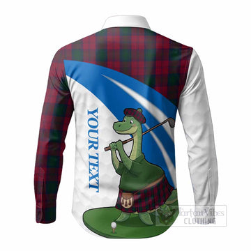 Lindsay Tartan Crest Golf Nessie Long Sleeve Button Shirts Loch Ness Monster Sporty Style