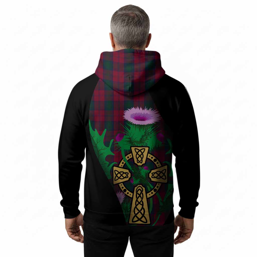 Lindsay Tartan Crest Hoodie Celtic Cross Thistle Flowers