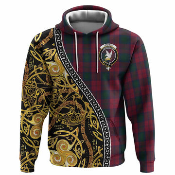 Lindsay Tartan Crest Hoodie Celtic Knot and Triple Trickle Spiral Symbols