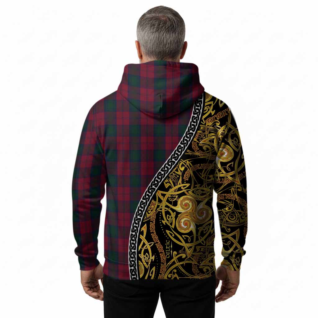 Lindsay Tartan Crest Hoodie Celtic Knot and Triple Trickle Spiral Symbols