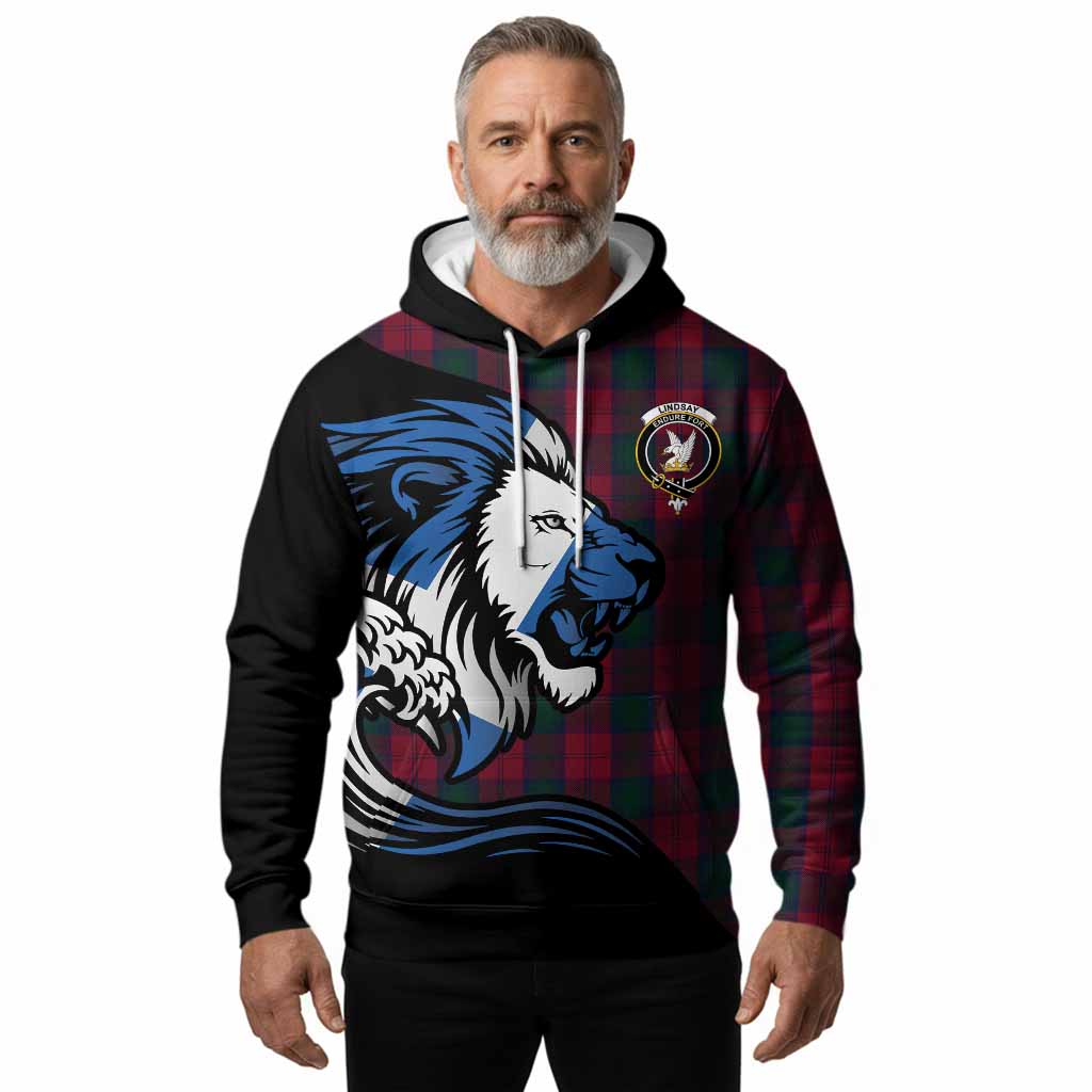 Lindsay Tartan Crest Hoodie Scottish Golden Lions Wave Flow