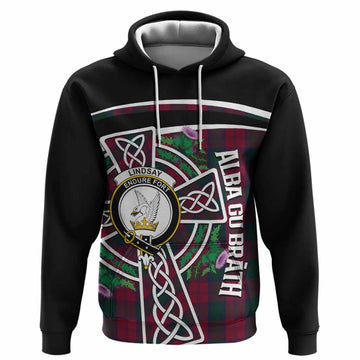 Lindsay Tartan Crest Hoodie Scottish Thistle Celtic Cross Alba Gu Brath