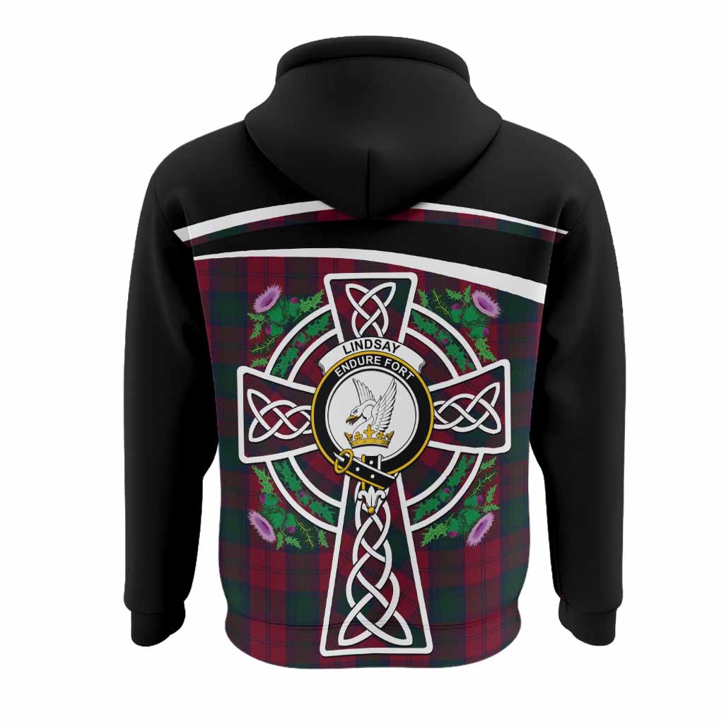 Lindsay Tartan Crest Hoodie Scottish Thistle Celtic Cross Alba Gu Brath