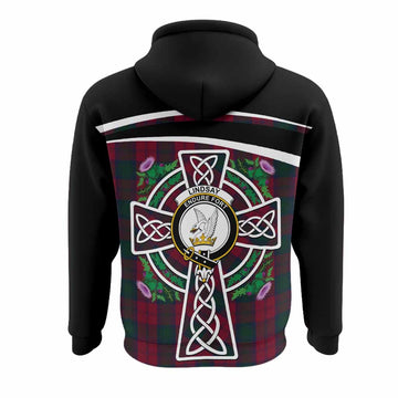 Lindsay Tartan Crest Hoodie Scottish Thistle Celtic Cross Alba Gu Brath