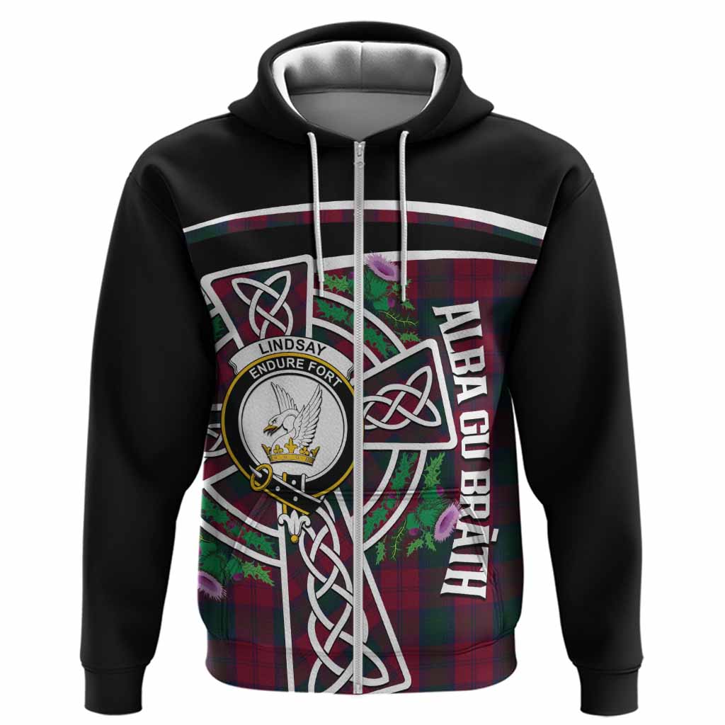 Lindsay Tartan Crest Hoodie Scottish Thistle Celtic Cross Alba Gu Brath