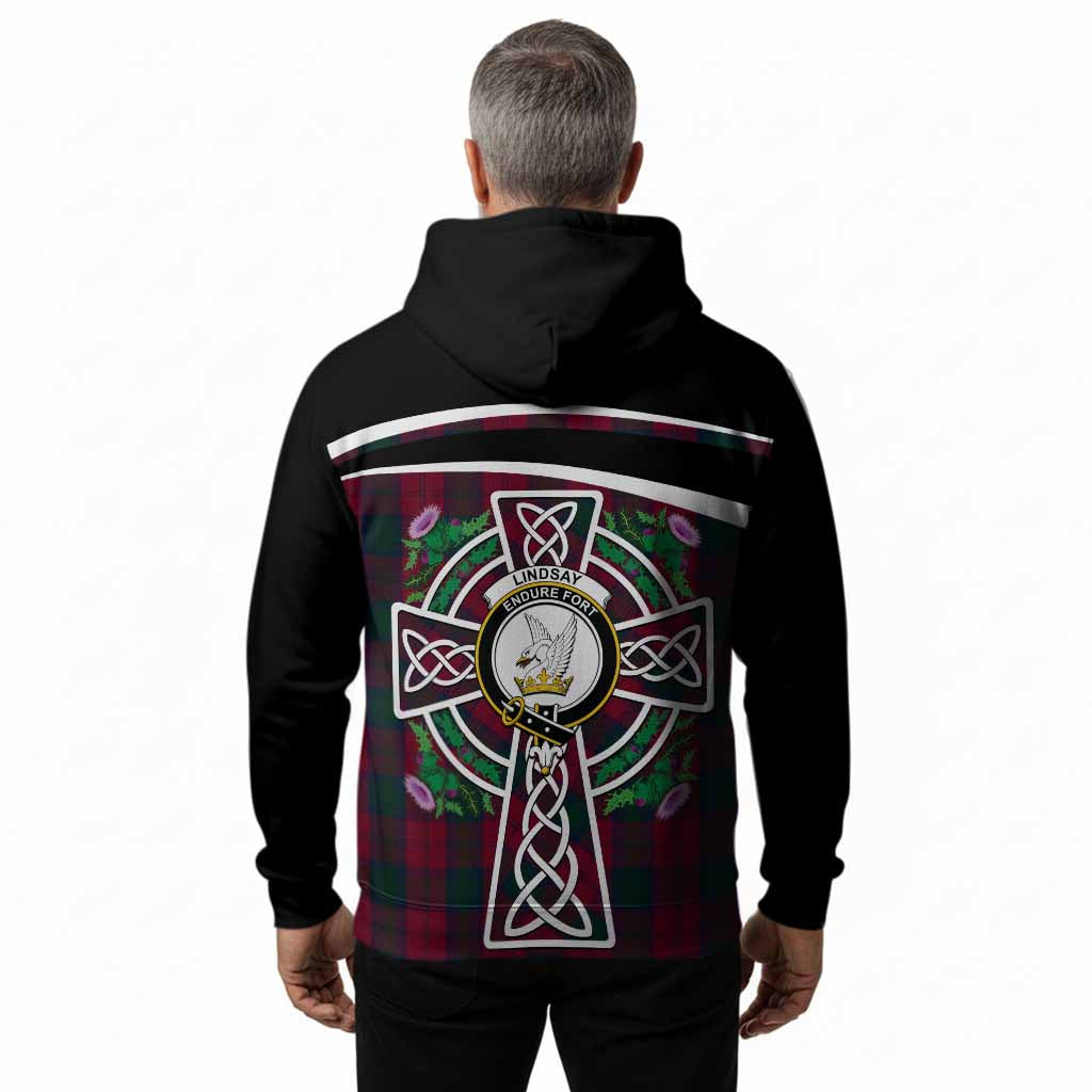 Lindsay Tartan Crest Hoodie Scottish Thistle Celtic Cross Alba Gu Brath
