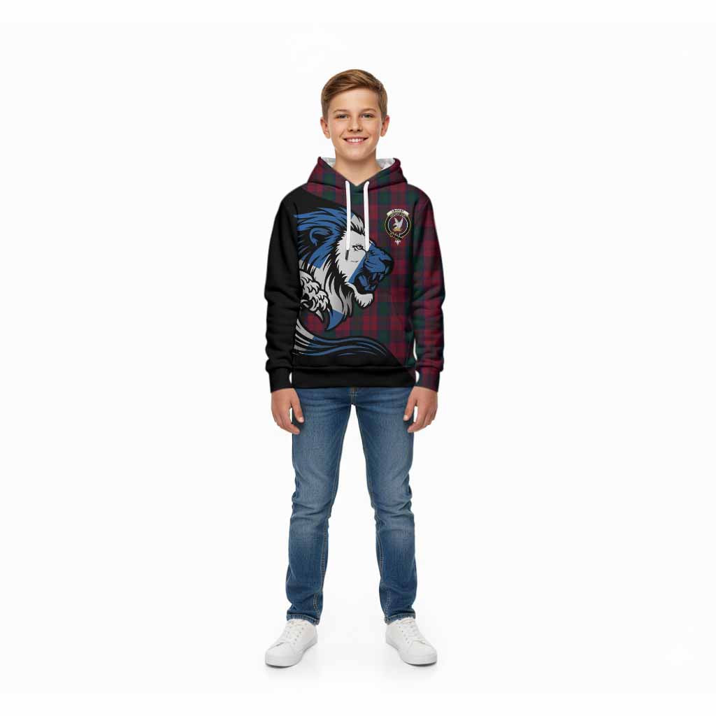 Lindsay Tartan Crest Kid Hoodie Scottish Golden Lions Wave Flow