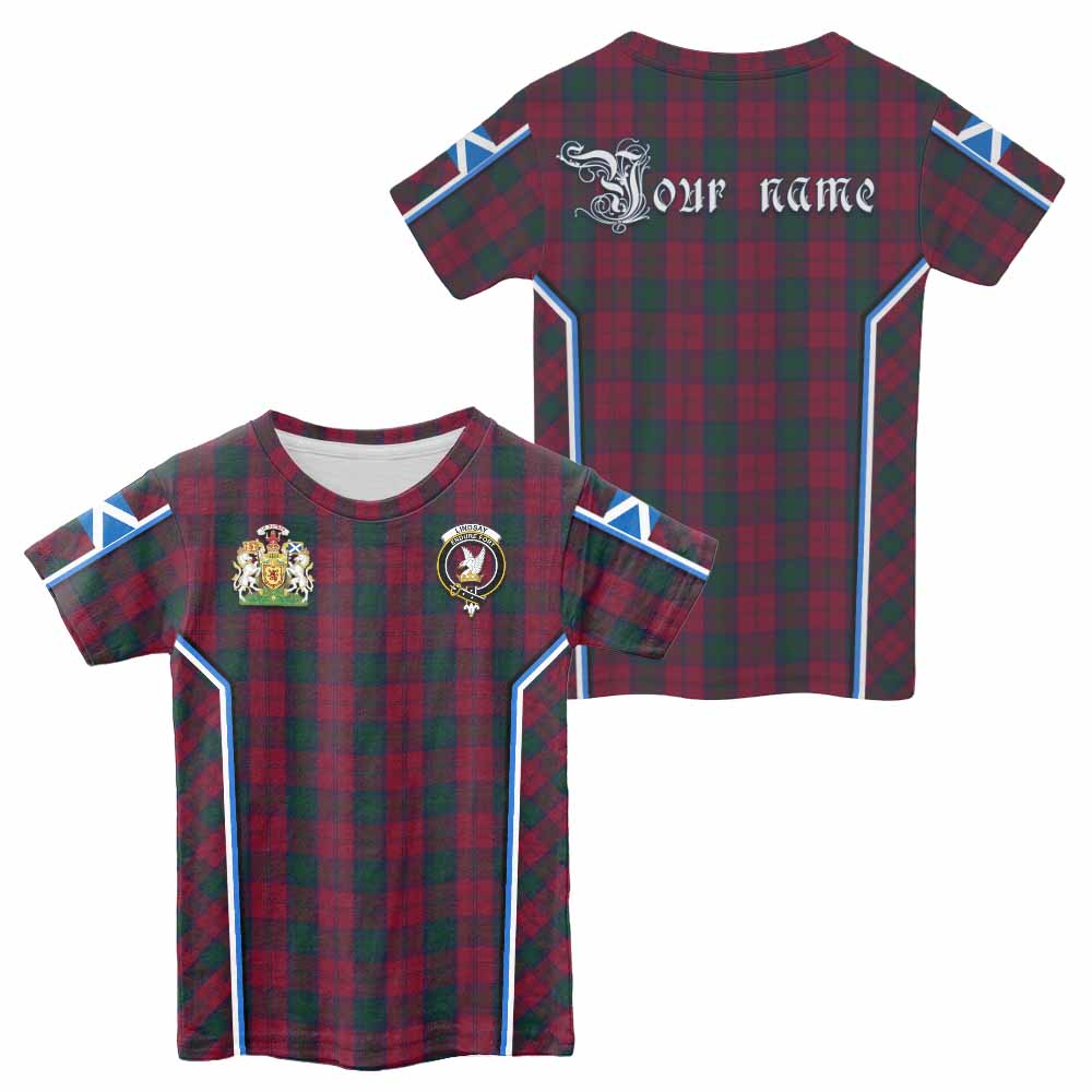 Lindsay Tartan Crest Kid T-shirt Scotland Coat of Arm Flag Style - Tartan Vibes Clothing