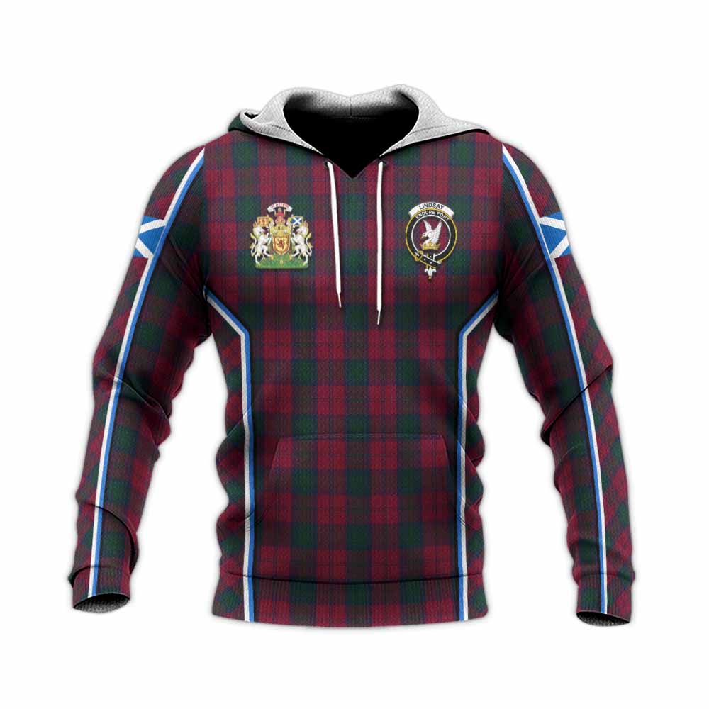 Lindsay Tartan Crest Knitted Hoodie Scotland Coat of Arm Flag Style - Tartan Vibes Clothing