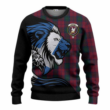 Lindsay Tartan Crest Knitted Sweater Scottish Golden Lions Wave Flow