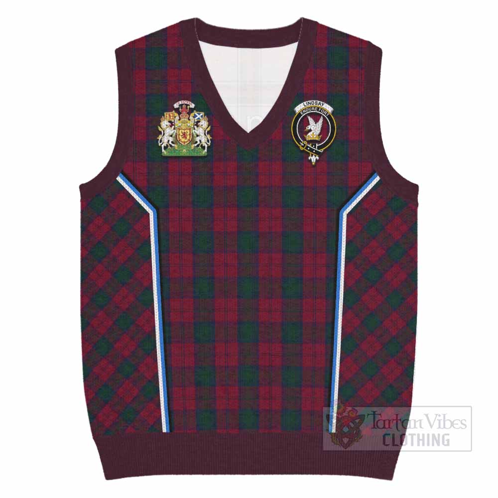 Lindsay Tartan Crest Knitted V-Neck Vest Scotland Coat of Arm Flag Style - Tartan Vibes Clothing
