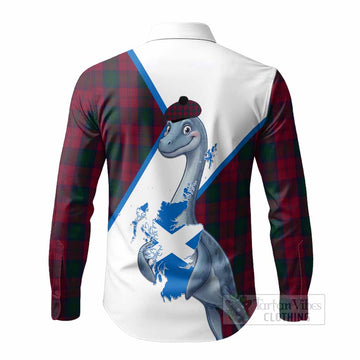 Lindsay Tartan Crest Loch Ness Monster Long Sleeve Button Shirts Nessie Scottish Map Tha Gradh Agam Air Alba