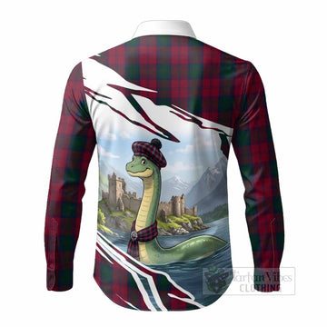 Lindsay Tartan Crest Loch Ness Monster Scottish Heritage Art Long Sleeve Button Shirts