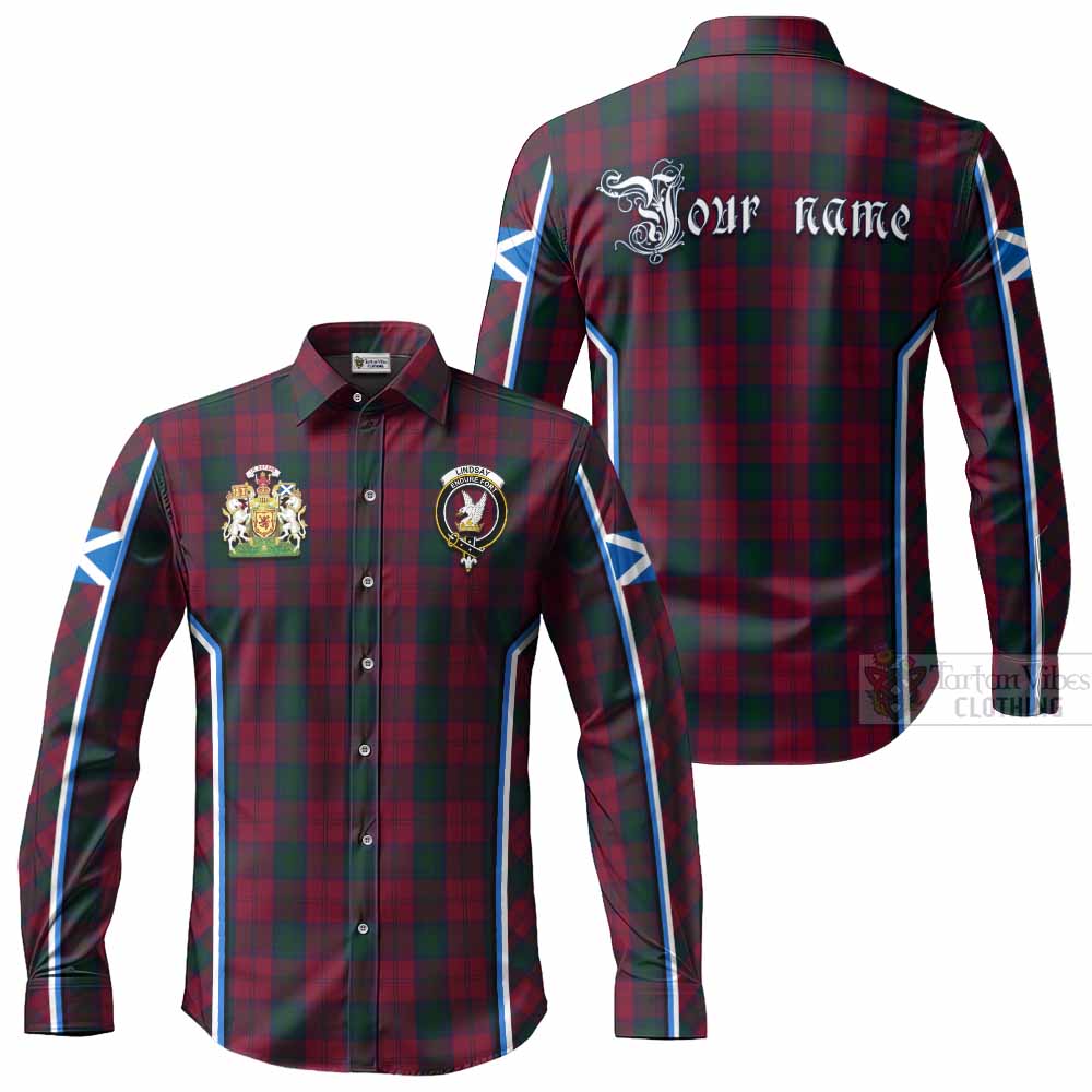 Lindsay Tartan Crest Long Sleeve Button Shirts Scotland Coat of Arm Flag Style - Tartan Vibes Clothing
