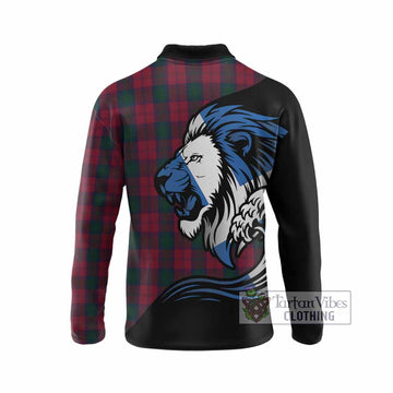 Lindsay Tartan Crest Long Sleeve Polo Shirt Scottish Golden Lions Wave Flow