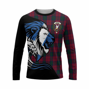 Lindsay Tartan Crest Long Sleeve T-Shirt Scottish Golden Lions Wave Flow