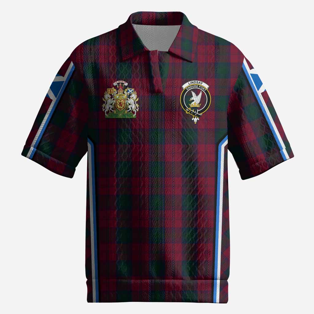 Lindsay Tartan Crest Men’s Polo Sweater Top Scotland Coat of Arm Flag Style